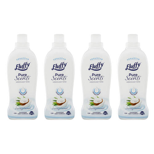 4PK Fluffy 1L Fabric Softer Hypoallergenic - 40 Washes - Creamy Coconut