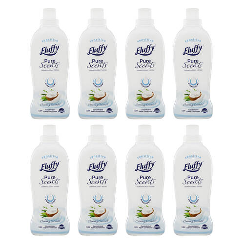 8PK Fluffy 1L Fabric Softer Hypoallergenic - 40 Washes - Creamy Coconut