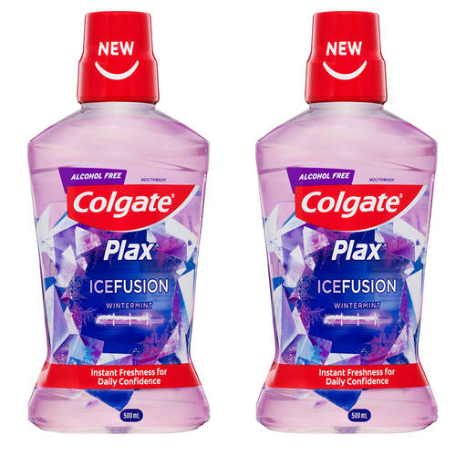 2x Colgate 500ml Plax IceFusion Wintermint Mouth Wash