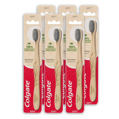 6x Colgate Charcoal Infused Floss Tip Bristles Bamboo Toothbrush