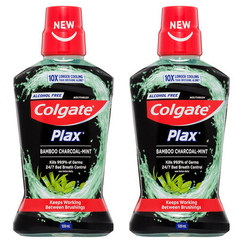 2x Colgate 500ml Plax Bamboo Charcoal Mint