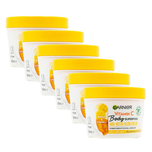 6PK Garnier Body Superfood Nutri-Glow Cream Moisturiser 380ml Mango & Vitamin C