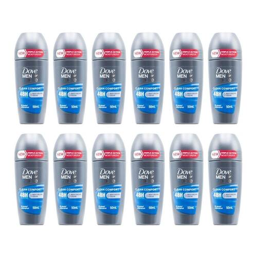 12PK Dove Men+Care Clean Comfort Roll On Deodorant 48H Protection 50ml