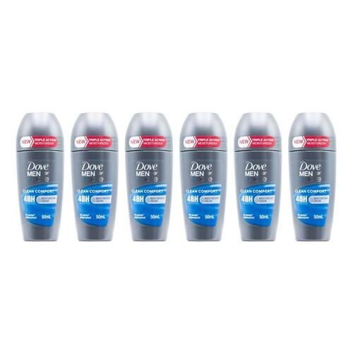 6PK Dove Men+Care Clean Comfort Roll On Deodorant 48H Protection 50ml
