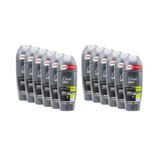 12PK Dove Men Antiperspirant Roll-On Deodorant 48 Hour 50ml Invisible Fresh