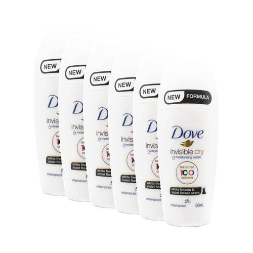 6PK Dove Antiperspirant Roll-On Deodorant 48 Hour 50ml White Freesia & Violet