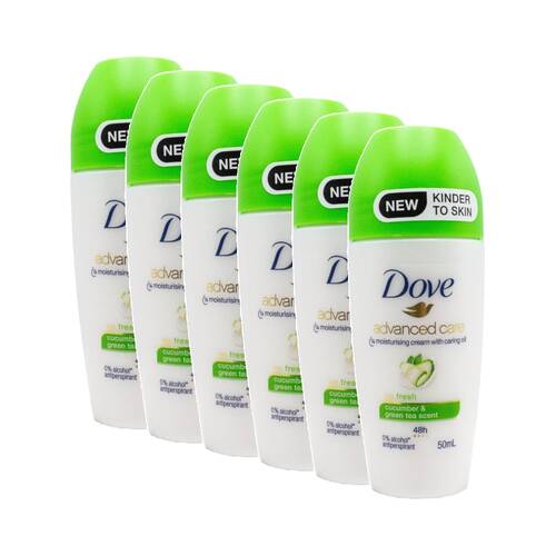6PK Dove Antiperspirant Roll-On Deodorant 48 Hour 50ml Cucumber Green Tea