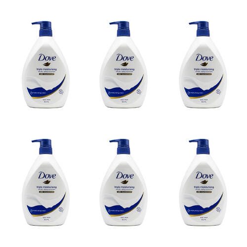 6PK Dove Triple Moisturising Bodywash 24 Hour Nourishment 900ml - White