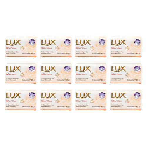 12PK Lux 80g Bar Soap Jasmine & Almond Oil - Velvet Touch