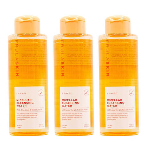 3PK Frula Skin 3-Phase Micellar Cleansing Water Hydrating Face Care 400ml