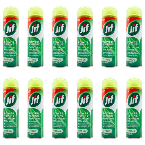 12PK Jif 500ml Bathroom Power & Shine Mousse Surface Cleaner
