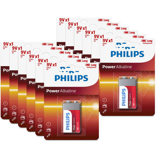 12PK Philips 9V Power Alkaline Battery 6LR61 -  Long Lasting