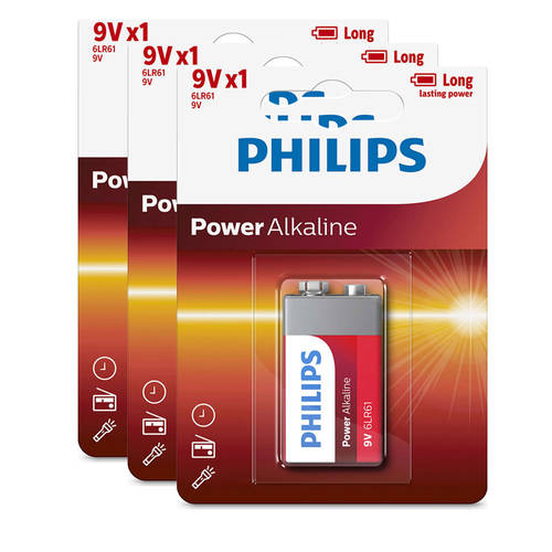 3PK Philips 9V Power Alkaline Battery 6LR61 -  Long Lasting