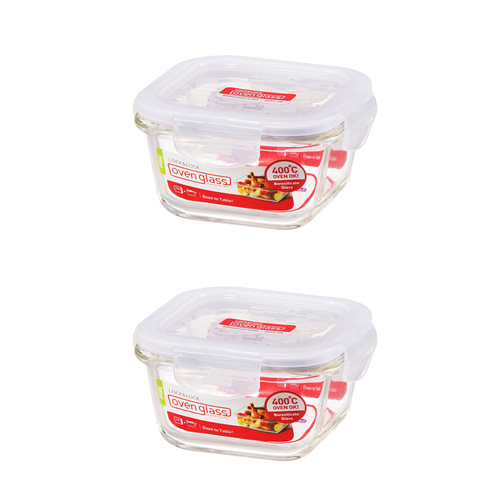 2PK Lock & Lock 300ml Euro Square Borosilicate Glass Food Container - Clear