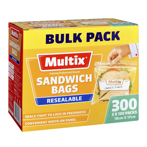 300pc Multix Resealable Sandwich Bags 18 x 17cm