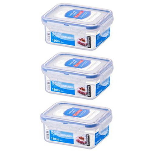 3PK Lock & Lock 180ml Airtight Classic Rectangle Food Container Short - Clear