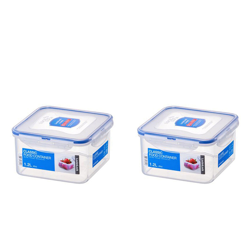 2PK LocknLock 1.2L Airtight Classic Square Food Container Short - Clear