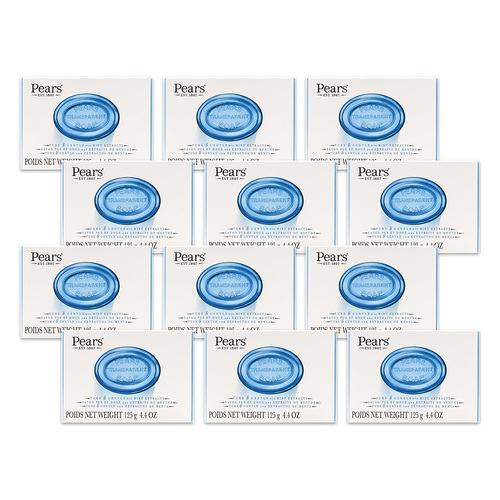 12PK Pears Pure & Gentle 125g Transparent Bar Soap w/ Mint Extracts