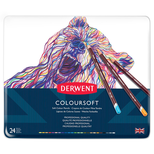 24PK Derwent Coloursoft Drawing/Colouring Pencil Tin