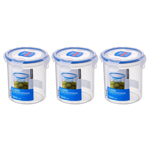3PK Lock & Lock 700ml Airtight Classic Round Food Container Tall - Clear