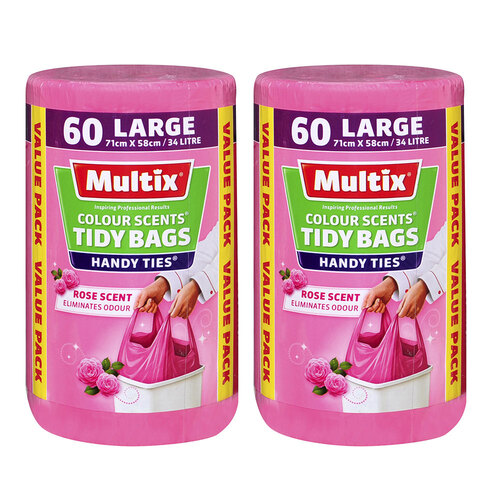 2x 60pc Multix Rose Scent Tidy Bags Large 34 Litre 71 x 58cm