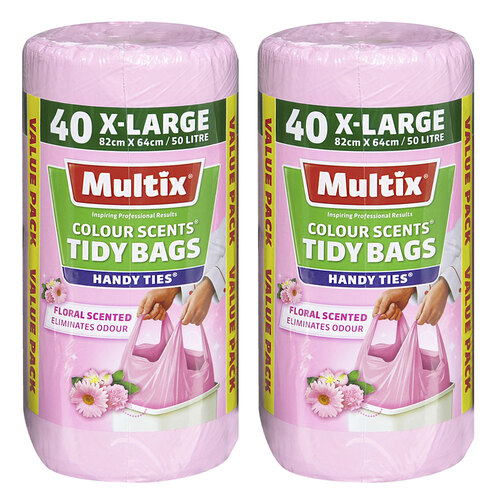 2x 40pc Multix Floral Scent Tidy Bags X-Large 50 Litre 82 x 64cm