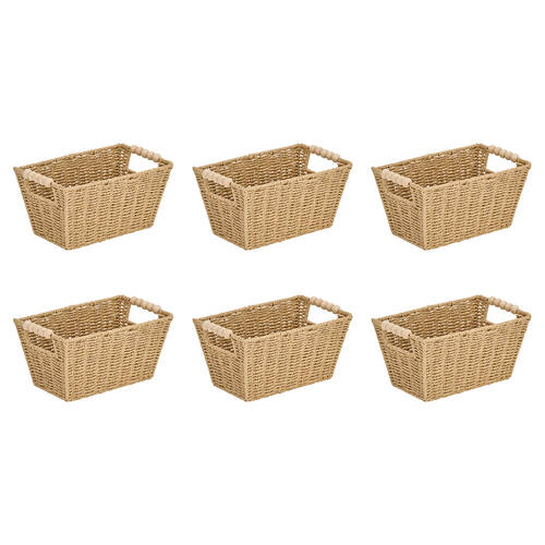 6PK Annabel Trends Papier Woven Basket Beaded 18x28cm - Natural