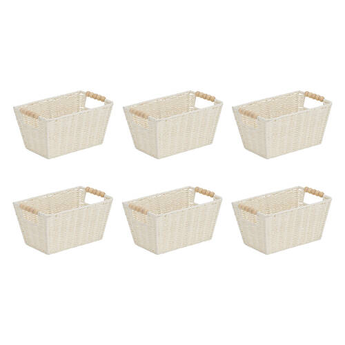 6PK Annabel Trends Papier Woven Basket Beaded 18x28cm - White