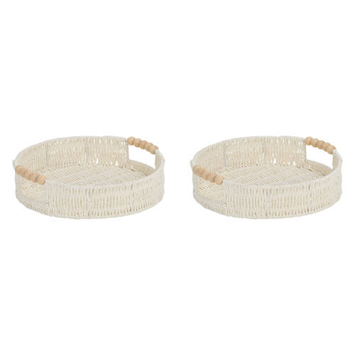 2PK Annabel Trends Papier Woven Tray w/ Handle Round 30x6.5cm - White