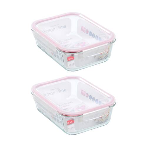 2PK Lemon and Lime Yorkshire Glass Rectangle Clip Seal Container 2.7L Food Safe