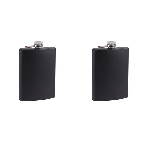 2x Bartender Stainless Steel Powder-Coated Hip Flask 8oz/236ml Matte Black