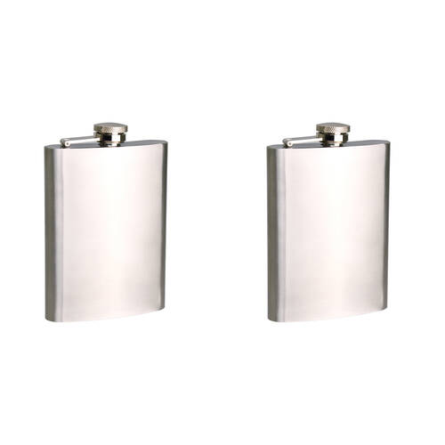 2PK Bartender Stainless Steel Satin Finish Hip Drink Flask 8oz/236ml Silver
