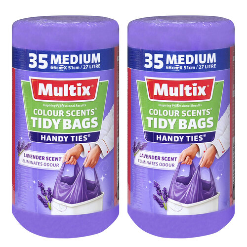 2x 35pc Multix Lavender Scent Tidy Bags Medium 27 Litre 66 x 51cm
