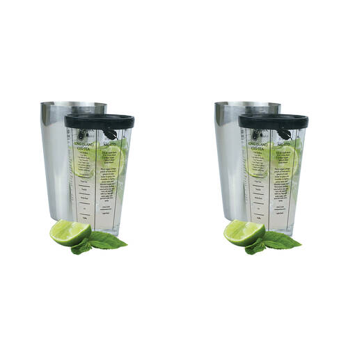 2x Bartender Boston Cocktail Shaker w/ Recipes 750ml Stainless Steel/Glass