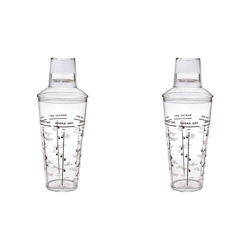 2PK Bartender Acrylic Cobbler Design Cocktail Drink Shaker 750ml Clear