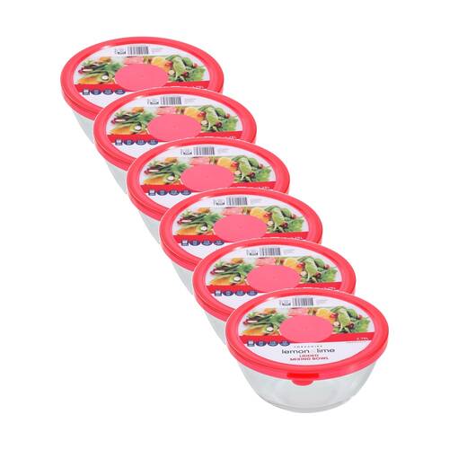 6PK Lemon and Lime Yorkshire Glass Mixing Bowl Lidded 2.75L 23x23x11cm Food Safe