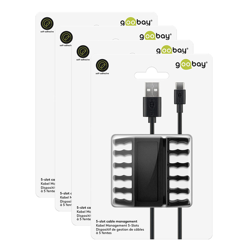 8pc Goobay 5-Slot Cable/Tie Management Organiser - Black