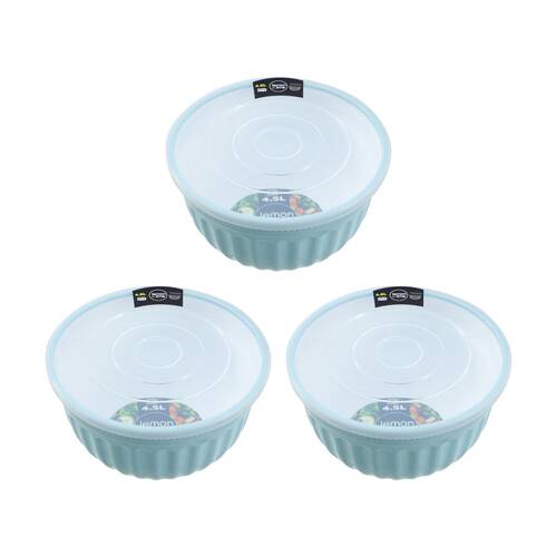 3PK Lemon and Lime Salad Bowl Lidded 4.5L Food Safe Kitchenware Assorted