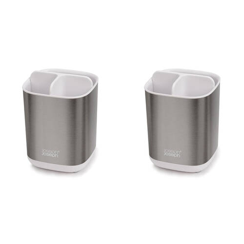 2PK Joseph Joseph EasyStore Steel Toothbrush Caddy - White/Silver