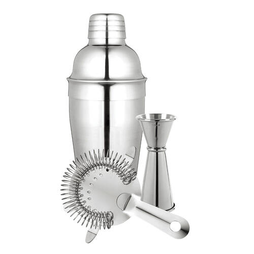 3pc Bartender Stainless Steel Cocktail Shaker Set - Silver