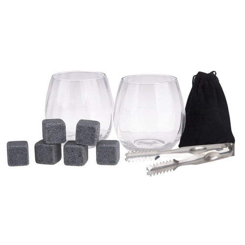 10pc Bartender Gin Glasses/Stones/Storage Bag/Tongs Set