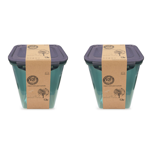2PK Lock & Lock 1.3L Eco Rectangle Airtight Food Container Set - Tall