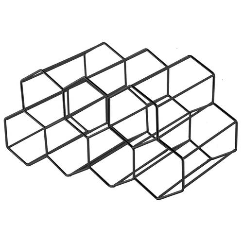 Bartender 9 Bottle Hexagonal Wine Rack Drink Organiser Display Black