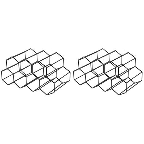 2PK Bartender 9 Bottle Hexagonal Wine Rack Drink Organiser Display Black