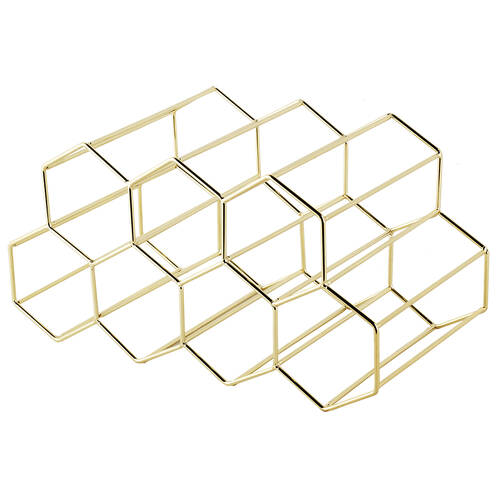 Bartender 9 Bottle Hexagonal Wine Rack Drink Organiser Display Gold
