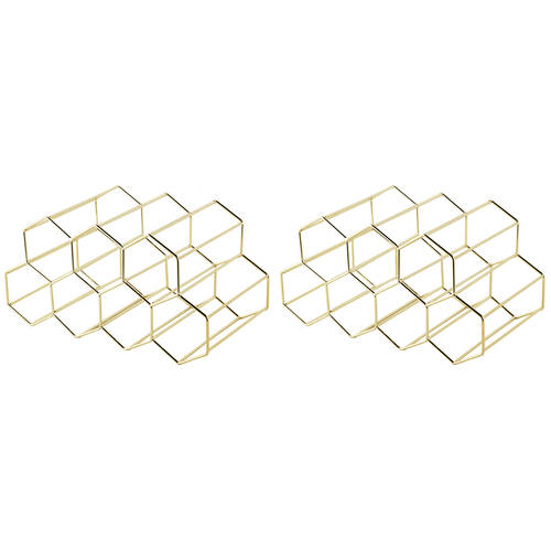 2PK Bartender 9 Bottle Hexagonal Wine Rack Drink Organiser Display Gold