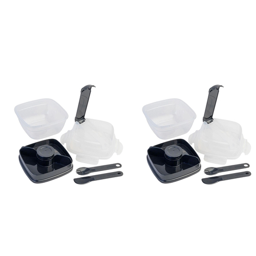 2PK LocknLock 2in1 To-Go 1.5L Salad Container w/ Spoon/Fork - Black