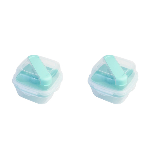 2PK LocknLock 2in1 To-Go 1.5L Salad Container w/ Spoon/Fork - Aqua