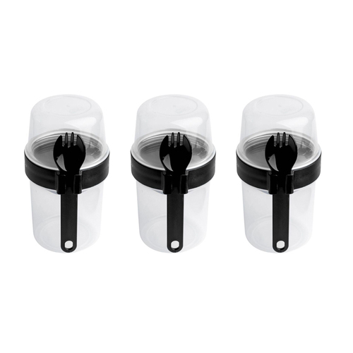 3PK LocknLock To-Go 2-Way Food Container w/ Fork 17.6cm - Black
