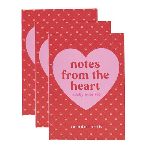 3PK Annabel Trends Sticky Note Pads Set Writing School Staionery 35.7cm Heart
